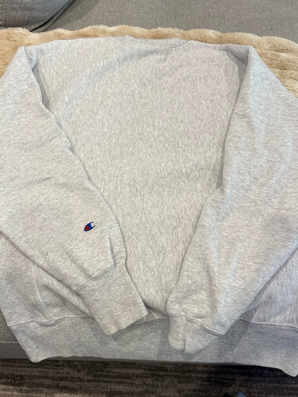 Champion Gray Crewneck Sweatshirt with Sleeve Champion C Logo